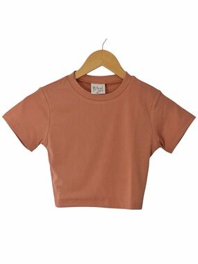 Mood Women’s Small Salmon Pink Ribbed Fitted Crop Top Short Sleeve Baby Tee